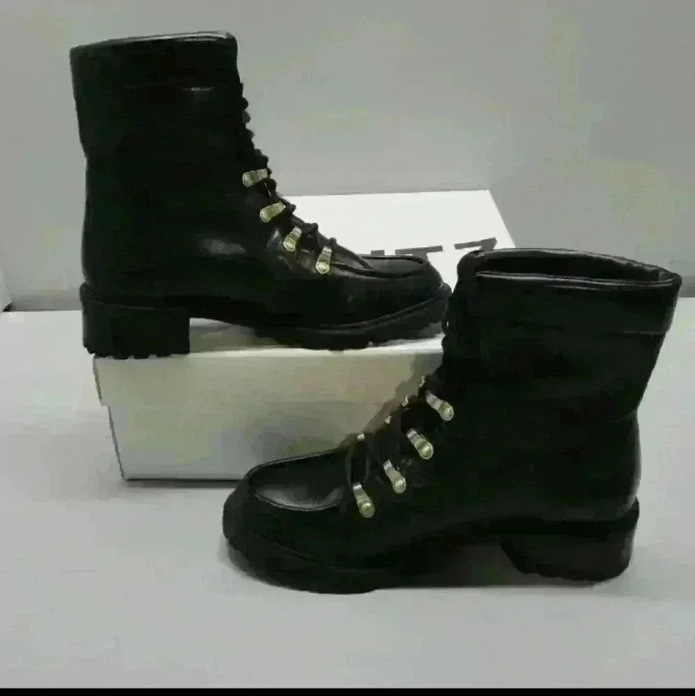 Schutz Women's US 6.5 B Jayne Soft Lightweight Leather Combat Boots Black - Picture 7 of 10